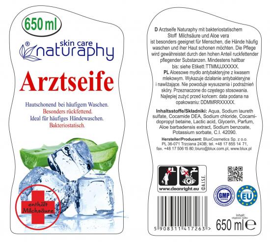 4 x Naturaphy Arztseife Flssigseife Antibakteriell Aloe Vera 650ml 