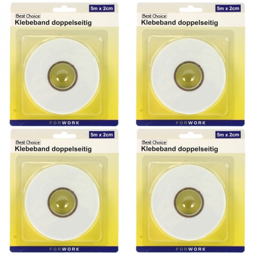 4 x Klebeband doppelseitig extra lang 5m x 20mm