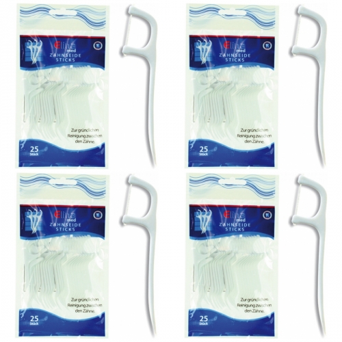 4 x Zahnseidesticks Elina 8cm 25er wiederverschliebar
