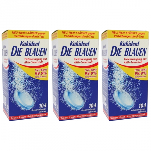 3 x Kukident Die Blauen Reinigungstabletten Zahnprothesenreiniger 104 Stck