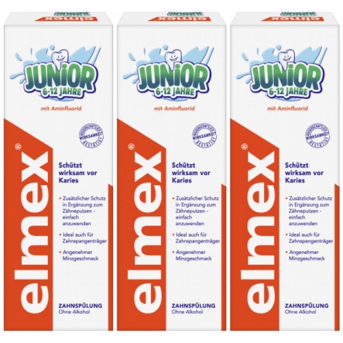 3 x Elmex Junior Zahnsplung Flasche 400ml