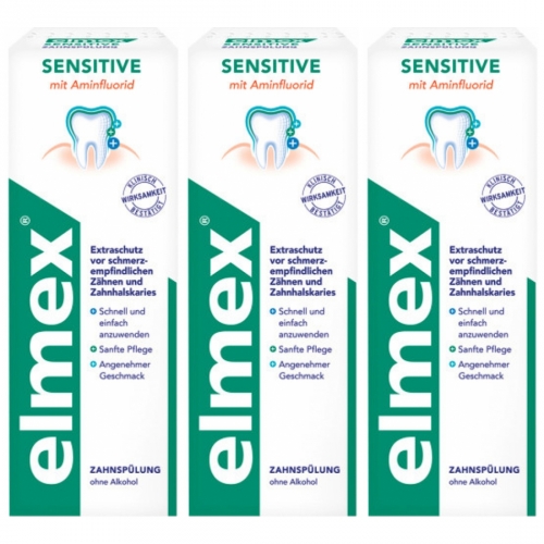 3 x Elmex Zahnsplung Sensitive Flasche 400ml