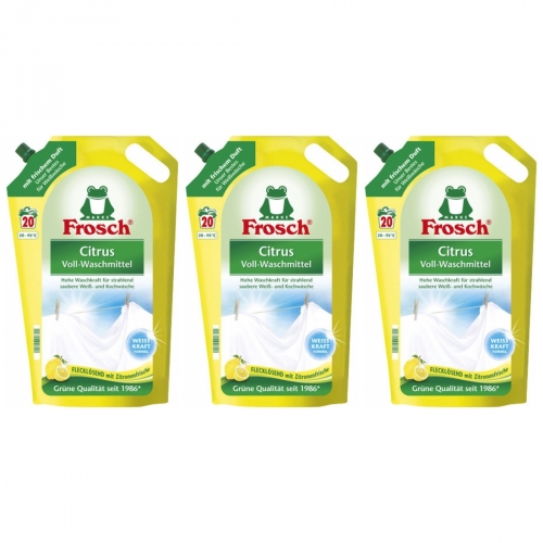 3 x Frosch Vollwaschmittel Citrus 20 Waschladungen Beutel