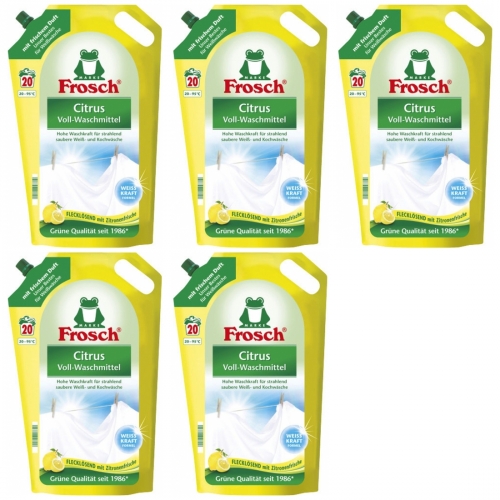 5 x Frosch Vollwaschmittel Citrus 20 Waschladungen Beutel