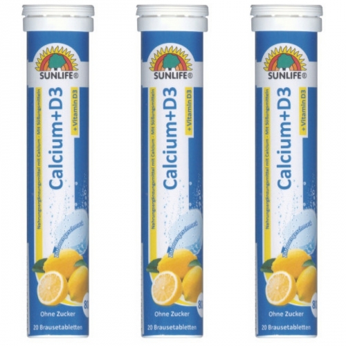 3 x Sunlife Calcium+D3 Brausetabletten 20er