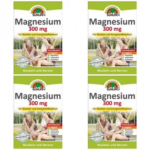 4 x Sunlife Magnesium 300mg Tabletten 150er