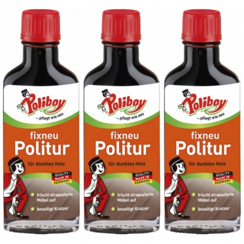 3 x Poliboy fixneu Politur dunkel 100 ml Flasche