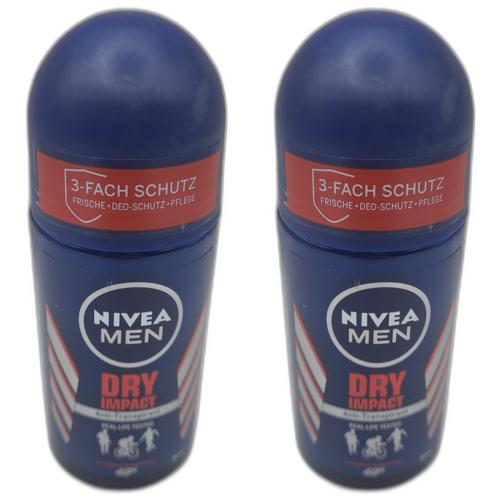 2 x Nivea Roll On Dry Impact 50ml Flasche