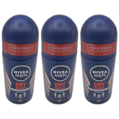 3 x Nivea Roll On Dry Impact 50ml Flasche