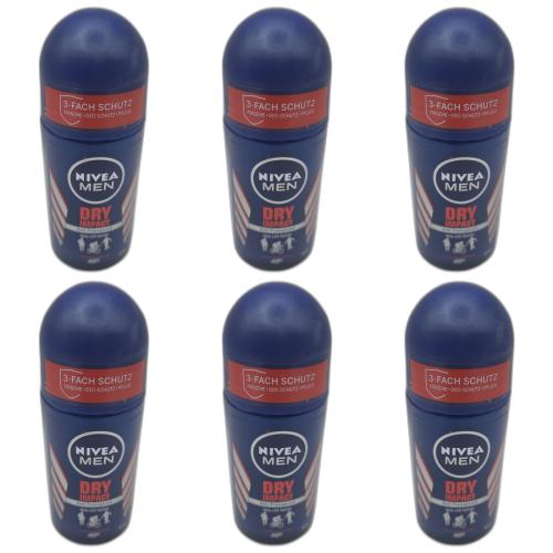 6 x Nivea Roll On Dry Impact 50ml Flasche