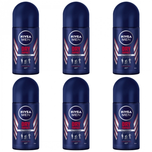 6 x Nivea Roll On Dry Impact 50ml Flasche