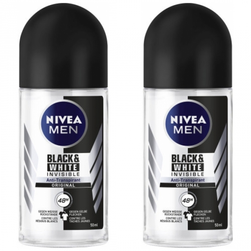 2 x Nivea Roll On Black & White Men Invisible 50ml