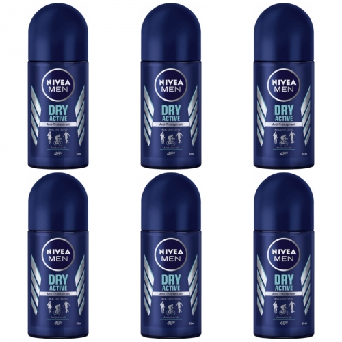 6 x Nivea Men Deo Roll On Dry Active 50ml