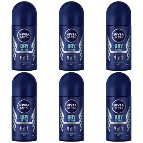 6 x Nivea Men Deo Roll On Dry Active 50ml