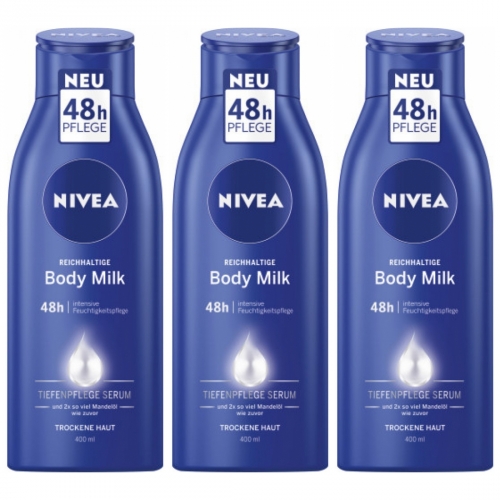 3 x Nivea 400ml Reichhaltige Body Milk Bodylotion Krperlotion
