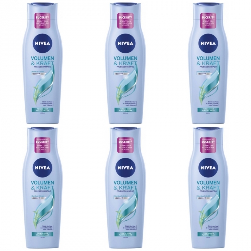 6 x Nivea Shampoo Volumen und Kraft 250ml Flasche