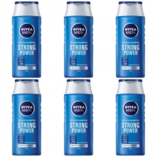 6 x Nivea Men  Pflegeshampoo Strong Power 250ml Flasche