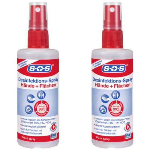 2 x SOS Desinfektionsspray Hände- und Flächendesinfektion 100ml