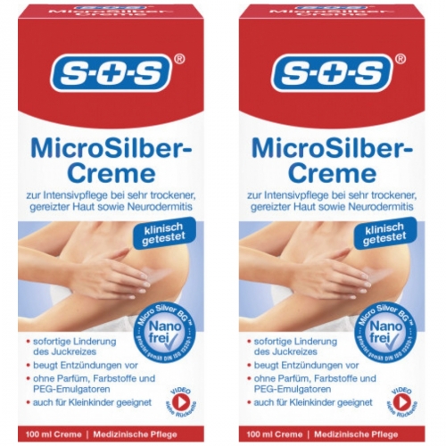 2 x SOS 100ml  Microsilber-Creme trockene Haut Neurodermitis