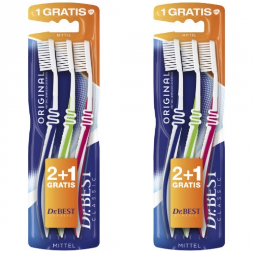 2 x Dr.Best Zahnbrste Handzahnbrste Original Mittel 2+1 Gratis