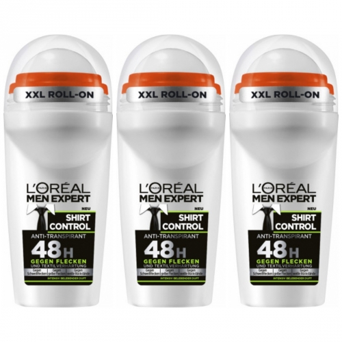 3 x LOreal Men Expert Deo Roll On Shirt Control 50ml Dose