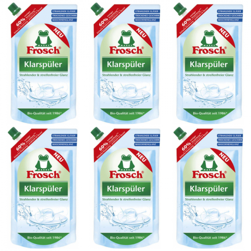 6 x Frosch Klarspler 750ml Beutel strahlender und streifenfreier Glanz