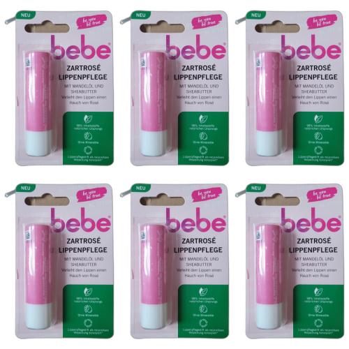 6 x Bebe Young Care Zartros Lippenpflege Lipstick Lippenpflegestift 4,9 g 