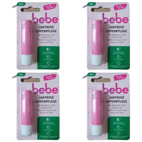 4 x Bebe Young Care Zartros Lippenpflege Lipstick Lippenpflegestift 4,9 g 