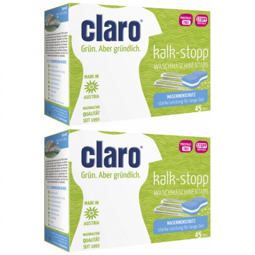 2 x Claro ko Kalkstopp Tabs Kalkentferner Waschmaschinentabs 45 Stck