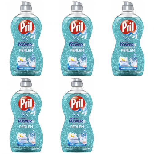 5 x Pril Anti Fett Power und mineralische Perlen Meeresfrische 450ml Flasche Spli