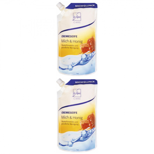 2 x LaLigne Cremeseife Milch + Honig 500ml Nachfllbeutel