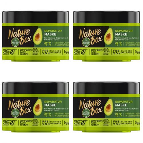4 x Nature Box Haar Reparatur Maske Kur mit Avocado l 200ml