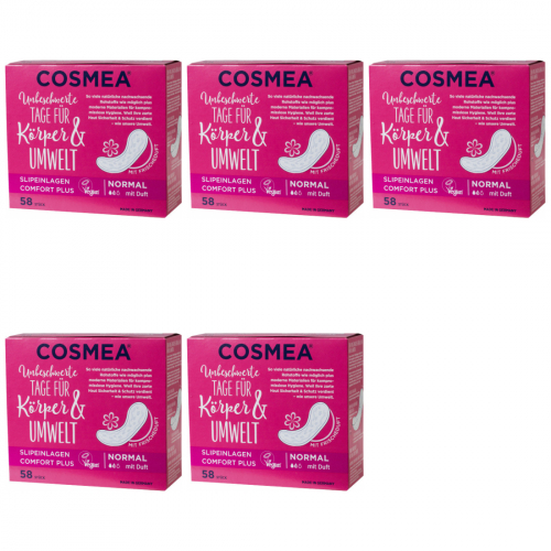 5 x  Cosmea Comfort Plus Slipeinlagen Normal mit Frischeduft Damenbinden 58 Stck