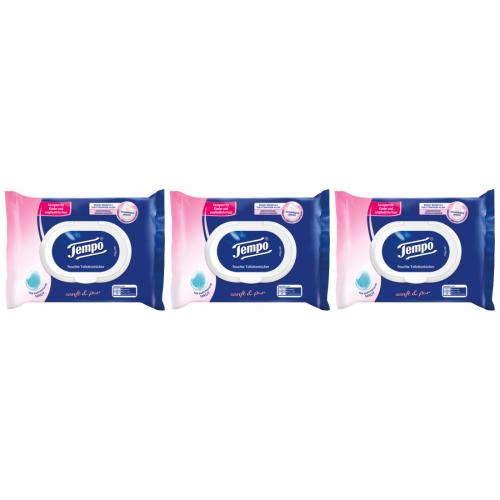 3 x Tempo Toilettenpapier Feucht Sanft & Pur 42 Tcher Nachfller