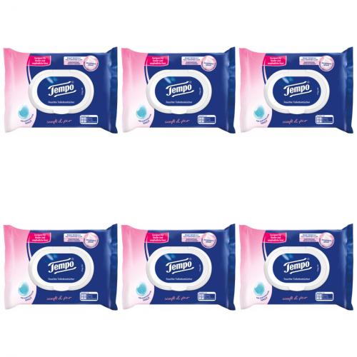 6 x Tempo Toilettenpapier Feucht Sanft & Pur 42 Tcher Nachfller