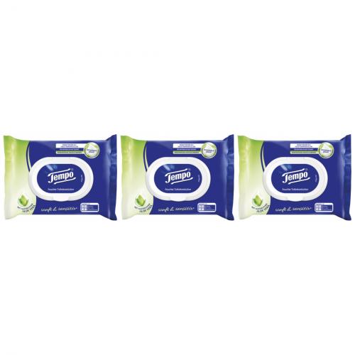 3 x Tempo Toilettenpapier Feucht Sanft & Sensitiv 42 Tcher Nachfller