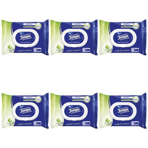 6 x Tempo Toilettenpapier Feucht Sanft & Sensitiv 42 Tcher Nachfller
