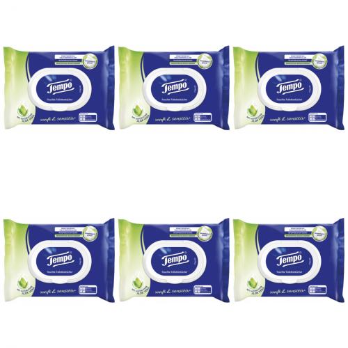 6 x Tempo Toilettenpapier Feucht Sanft & Sensitiv 42 Tcher Nachfller