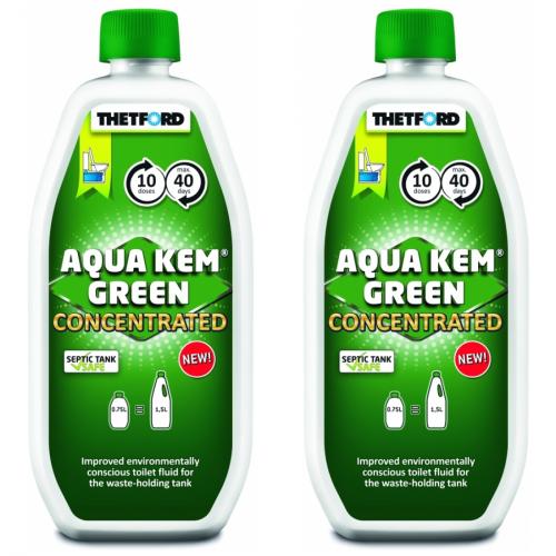 2 x Thetford Aqua Kem Green 750ml Fäkalientankflüssigkeit Konzentrat Sanitärflüssigkeit 