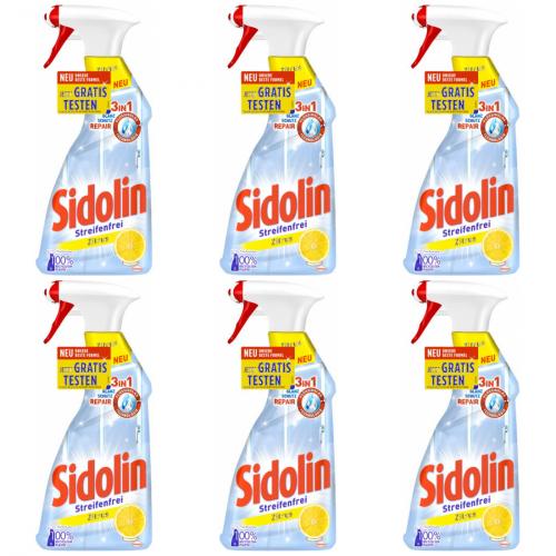 6 x Sidolin Zitrus Glasreiniger Streifenfrei Spray Flasche 500ml