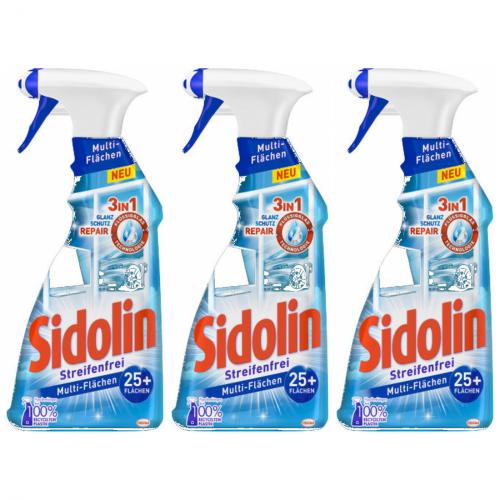 3 x Sidolin Multiflchen Streifenfrei Spray Mehrflchenreiniger 500ml