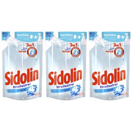 3 x Sidolin Cristal Glasreiniger Streifenfrei Nachfller Beutel 250ml