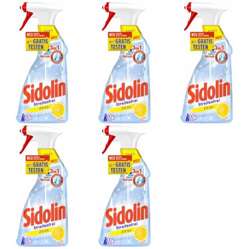 5 x Sidolin Zitrus Glasreiniger Streifenfrei Spray Flasche 500ml