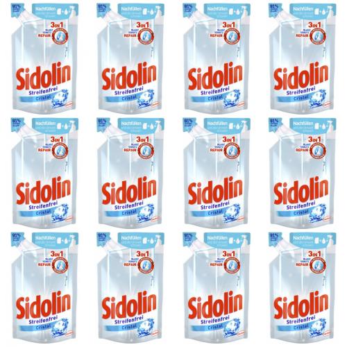 12 x Sidolin Cristal Glasreiniger Streifenfrei Nachfller Beutel 250ml