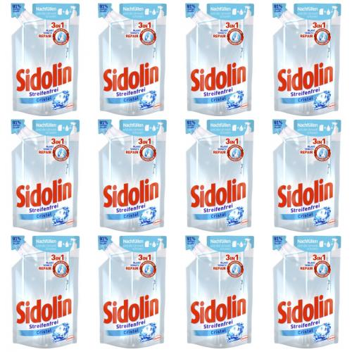 12 x Sidolin Cristal Glasreiniger Streifenfrei Nachfller Beutel 250ml