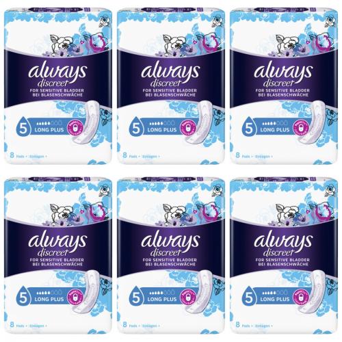 6 x Always Discreet Long Plus Inkontinenz Einlagen 8 Stck