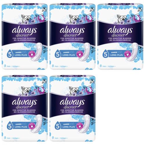 5 x Always Discreet Long Plus Inkontinenz Einlagen 8 Stck