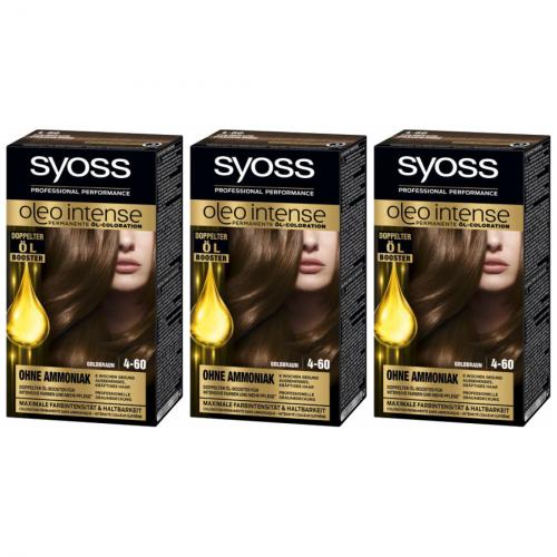 3 x Syoss Oleo Intense l-Coloration 4-60 Goldbraun ohne Ammoniak 115 ml