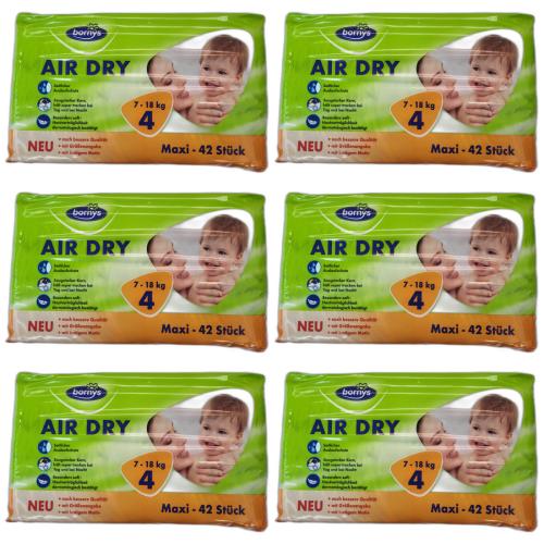 6 x Bornys Windeln Air Dry Maxi Gre 4 Babywindeln 42 Stck