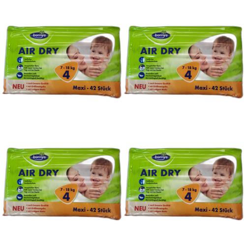 4 x Bornys Windeln Air Dry Maxi Gre 4 Babywindeln 42 Stck